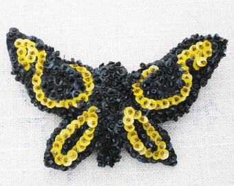 Vintage Butterfly Brooch, Beaded Sequin Pin