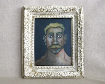 Framed Male Portrait Painting, Original Wall Art, Contemporary Masculine Home Décor