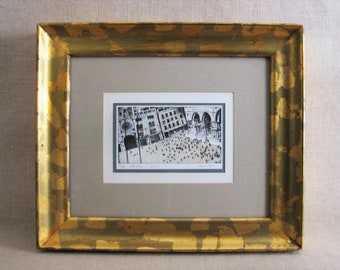 Urban City Landscape Engraving, Original Vintage Hand Colored Framed Fine Art Print, Wall Décor Wedding Gift