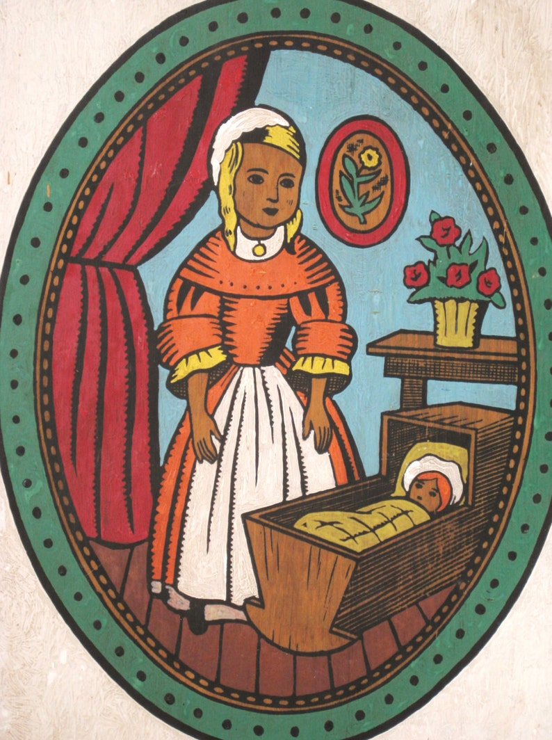 Vintage Folk Art Girl Portrait Painting, Framed Rustic Nursery Decor - Etsy