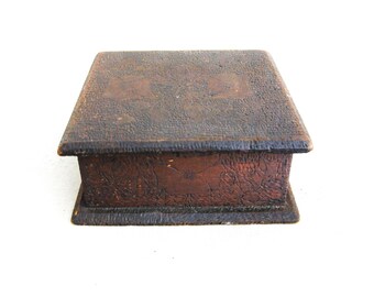 Vintage Wooden Desk Box Hand Carved Floral Design, Office Storage and Organization, Rustic Cabin and Dresser Décor