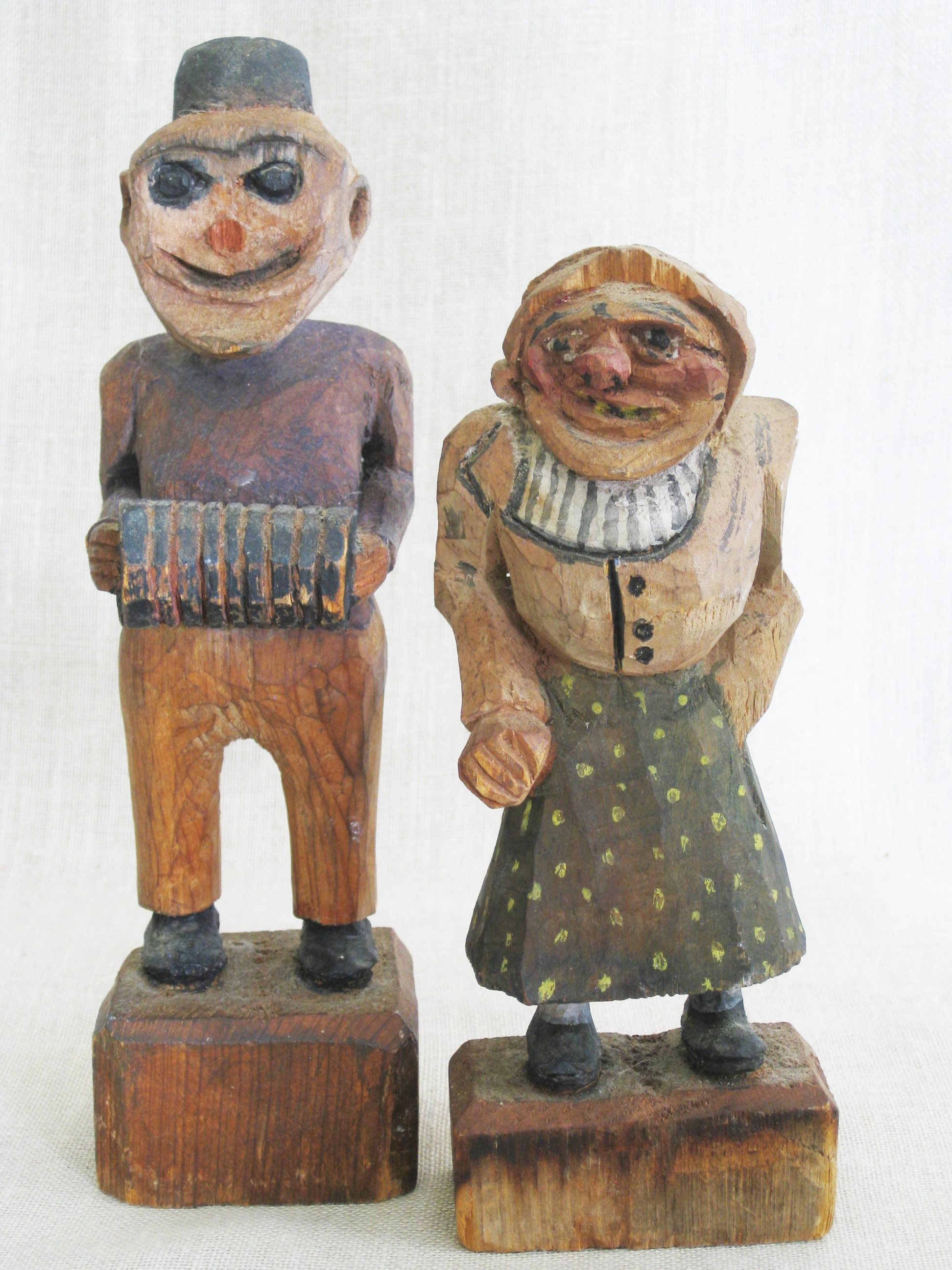 Vintage Folk Art Wooden Figures, Carving, Sculpture, Couple, Figural