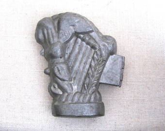 Vintage Pewter Harp Ice Cream Mold, Musical Instrument, Valentines Female Figure