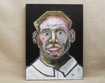 Surreal Male Portrait Contemporary Abstract Paintings, Original Men Wall Art Masculine Home Décor