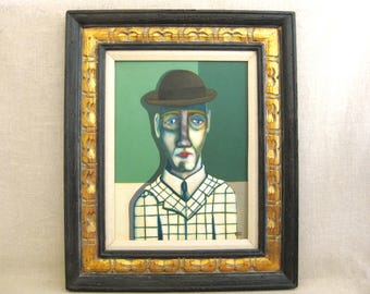 Contemporary Male Portrait Painting Framed Original Wall Art Man Masculine Home Décor Housewarming Gift