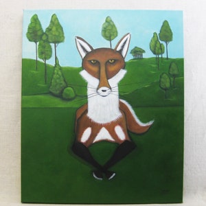 Red Fox Portrait Painting, Original Animal Wildlife Wall Art, Rustic Cabin Home Décor