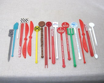Transportation Swizzle Sticks, Vintage Colorful Cocktail Stirrer Mid-Century Barware