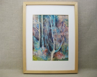 Original Vintage Landscape Watercolor Painting, Framed Nature and Woodland Original Fine Art Wall Décor