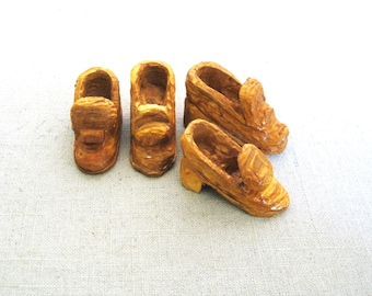 Miniature Folk Art Shoes, Wood Carving Sculpture, Collection Rustic Cabin Home Décor