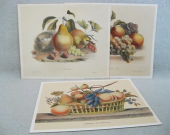 Vintage Fruit Prints Group of 3 Pear and Peach Unframed Ephemera