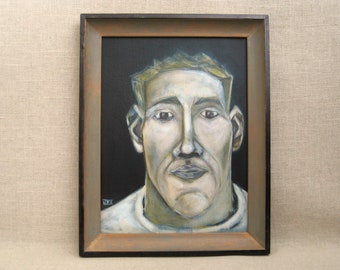 Modern Framed Male Portrait Painting, Original Wall Art, Masculine Home Décor Housewarming Gift