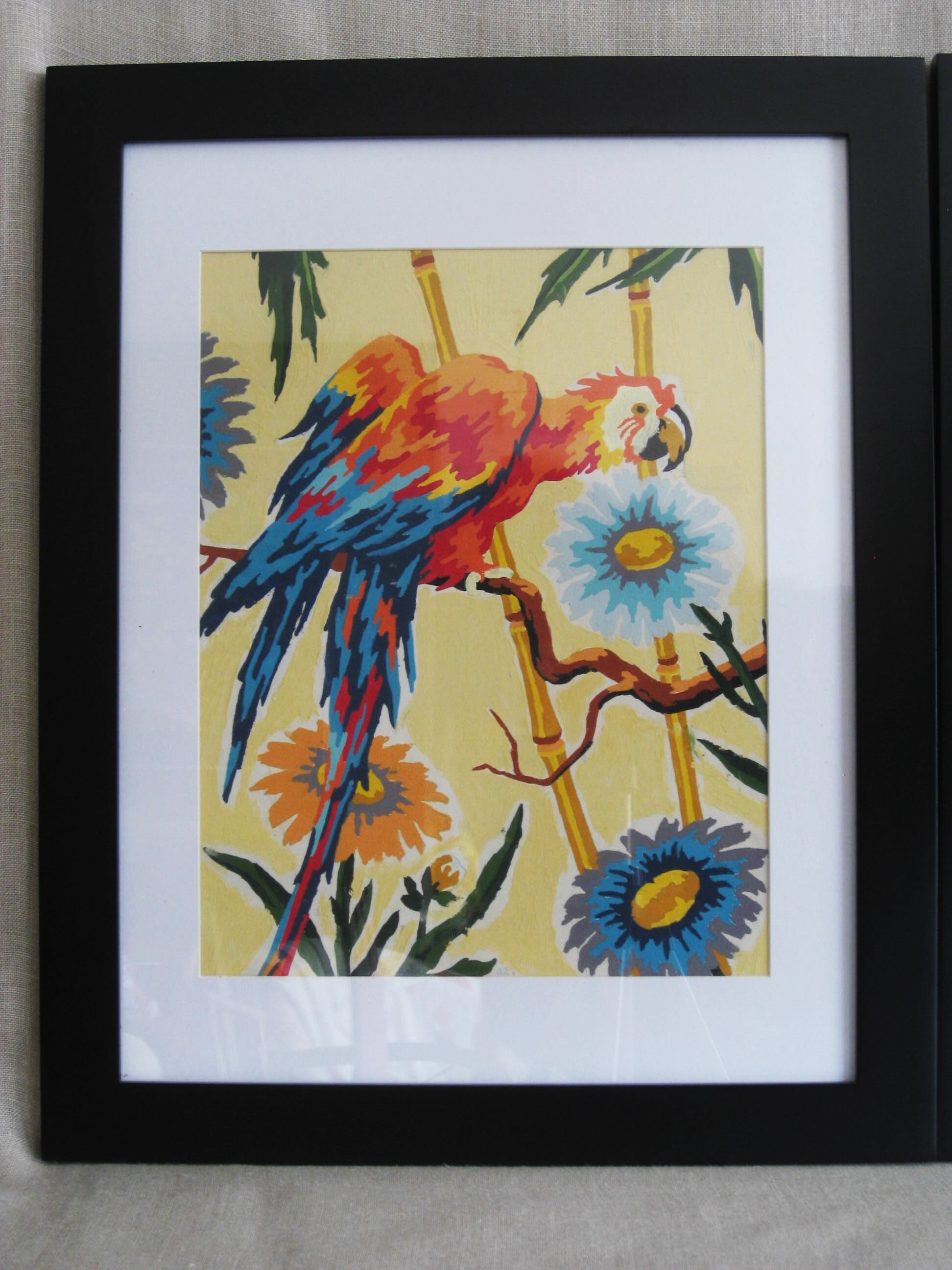 Vintage Pair of Parrot Paint by Numbers Paintings, Exotic ...