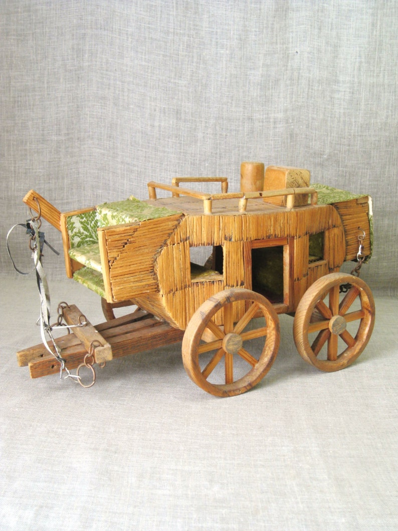 Vintage Stagecoach Folk Art Match Stick Tramp Art Transportation Old Western Rustic Cabin Ranch and Hacienda Décor image 1