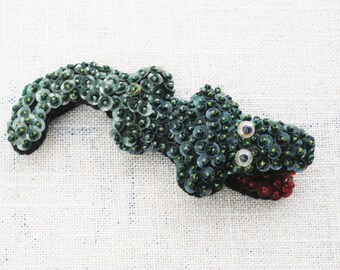 Vintage Alligator Brooch Beaded Sequin Pin