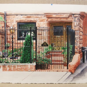 House Portrait Architectural Watercolor Painting, Original Vintage Wall Art, Chicago
