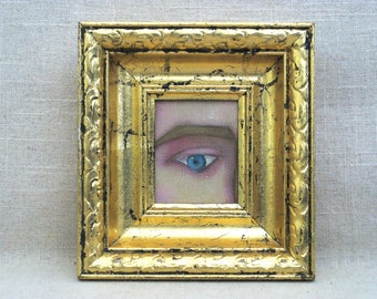 Classical Lovers Eye Male Portrait Painting, Framed Original Wall Art Romantic Home Décor Left