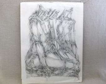 Abstract Female Portrait Drawing, Original Vintage Wall Art, Sara Drower, UNFramed Home Décor