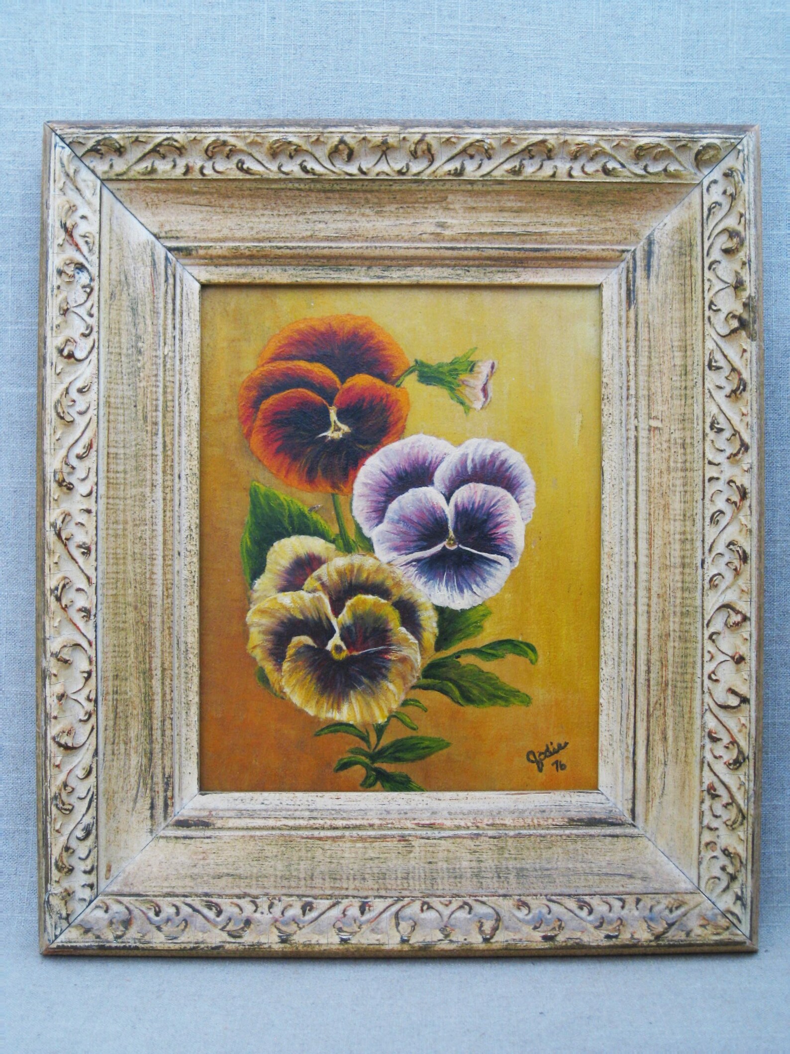 Vintage Flower Painting Pansies Framed Original Fine Art Etsy