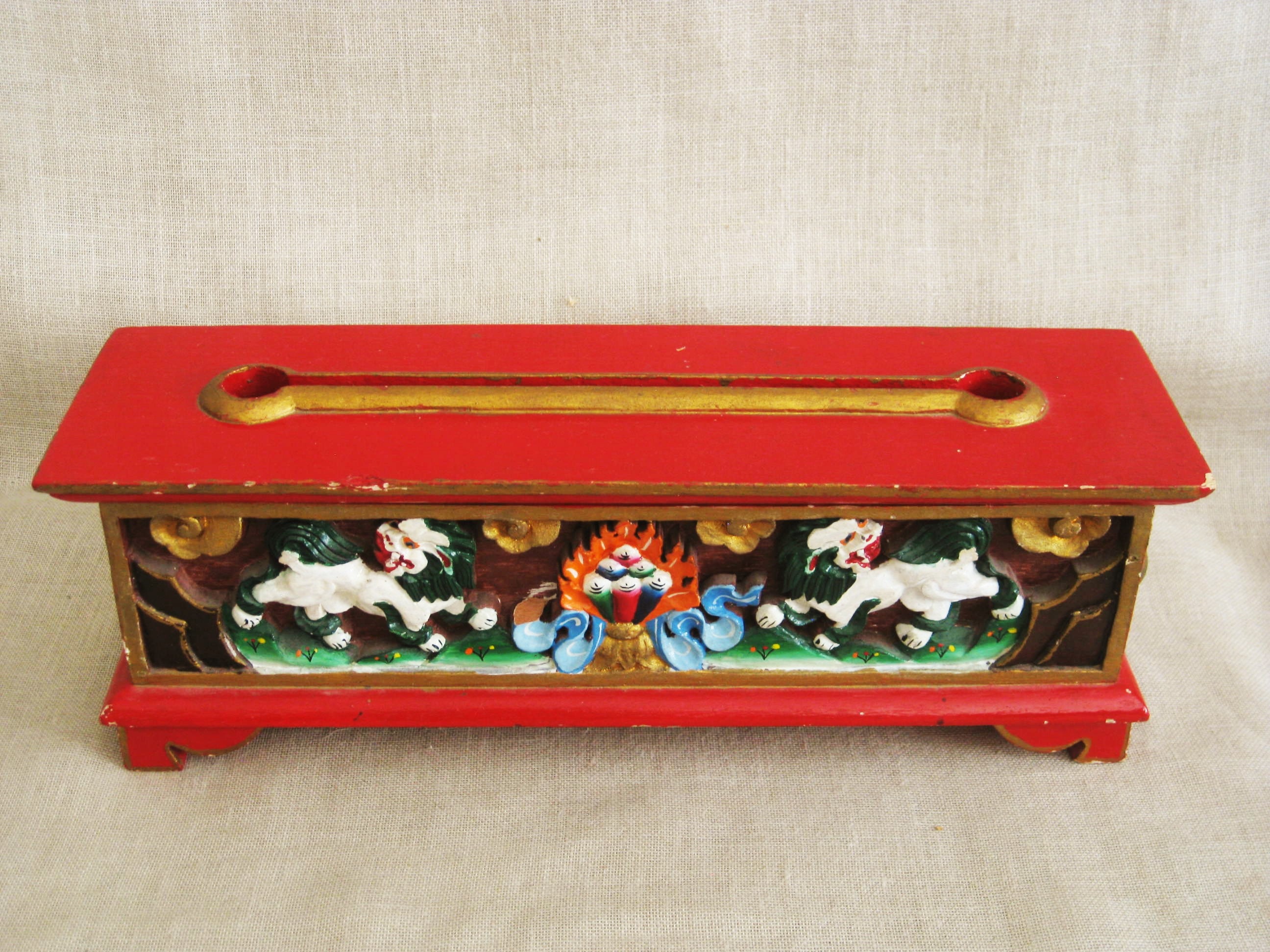 Vintage Incense Holder, Hand Carved Asian Box, Storage and Organization