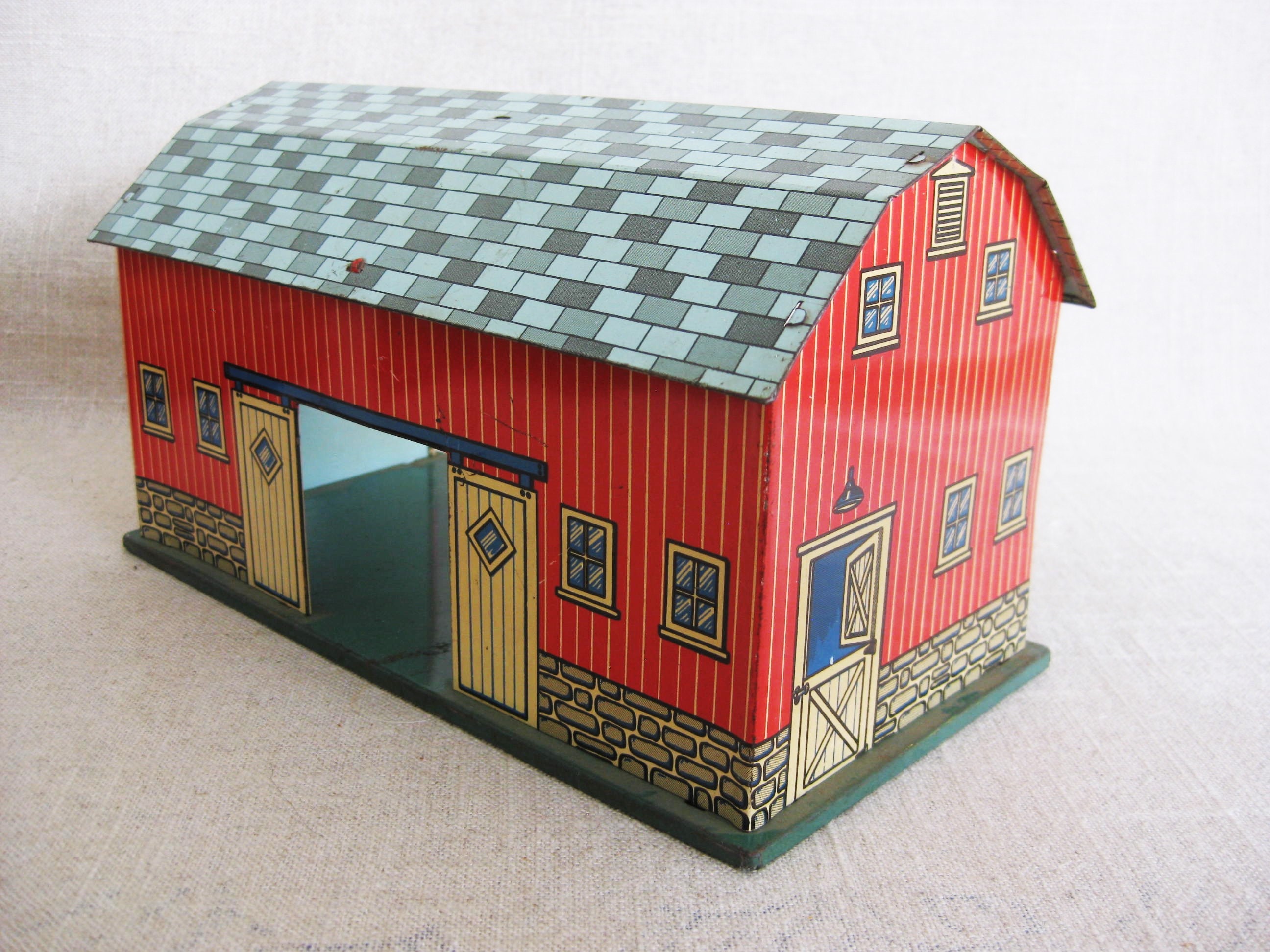 Vintage Toy Barn, Ohio Arts Metal Farm Building, MidCentury Toys