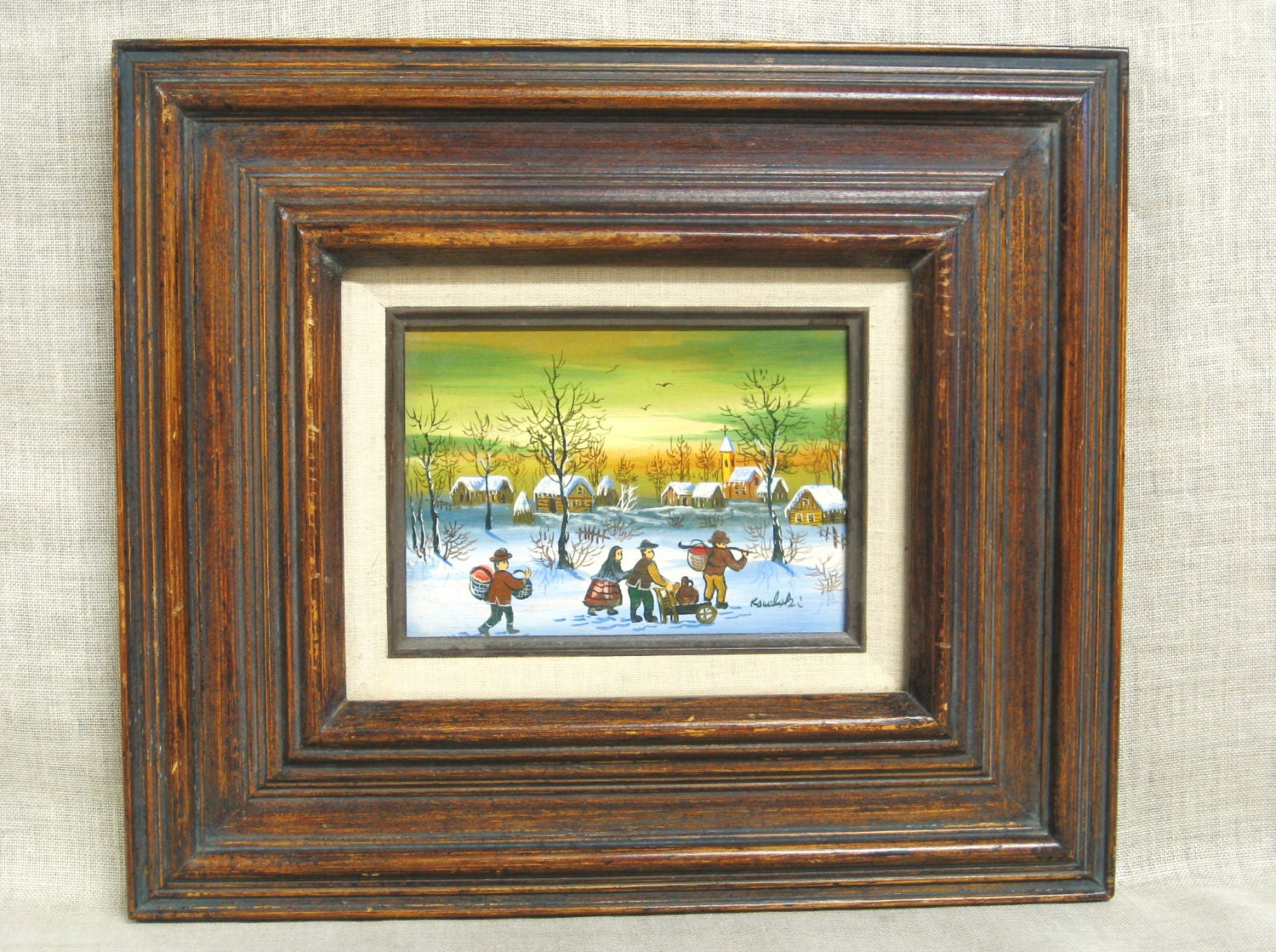 Winter Folk Art Landscape Painting Original Oil Signed Kowalski ...