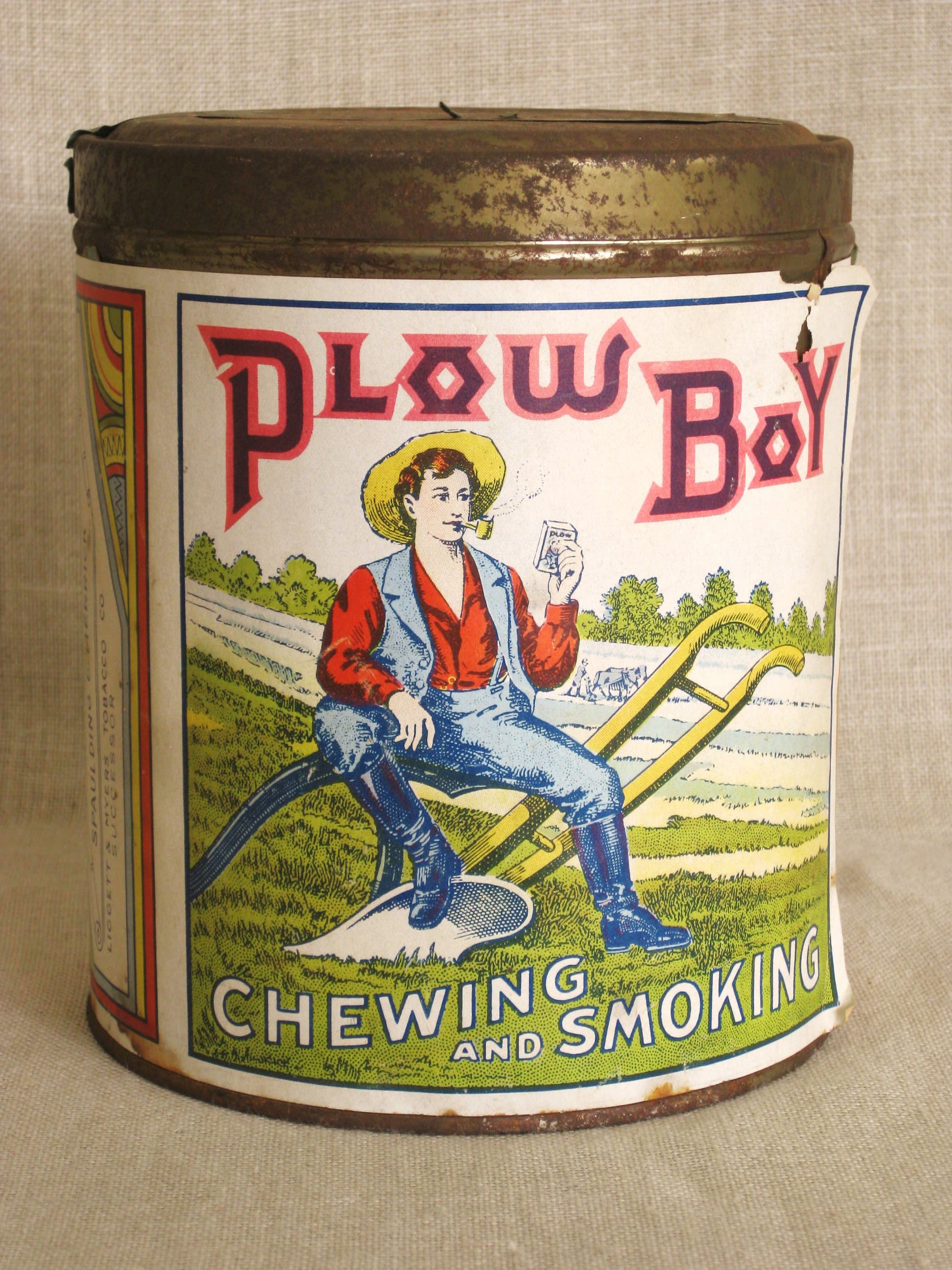 Antique Tobacco Tin with Paper Label Plow Boy Canister Etsy