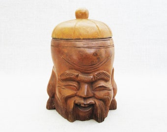 Vintage Face Cup Portrait Carving, Lidded Mug, Box