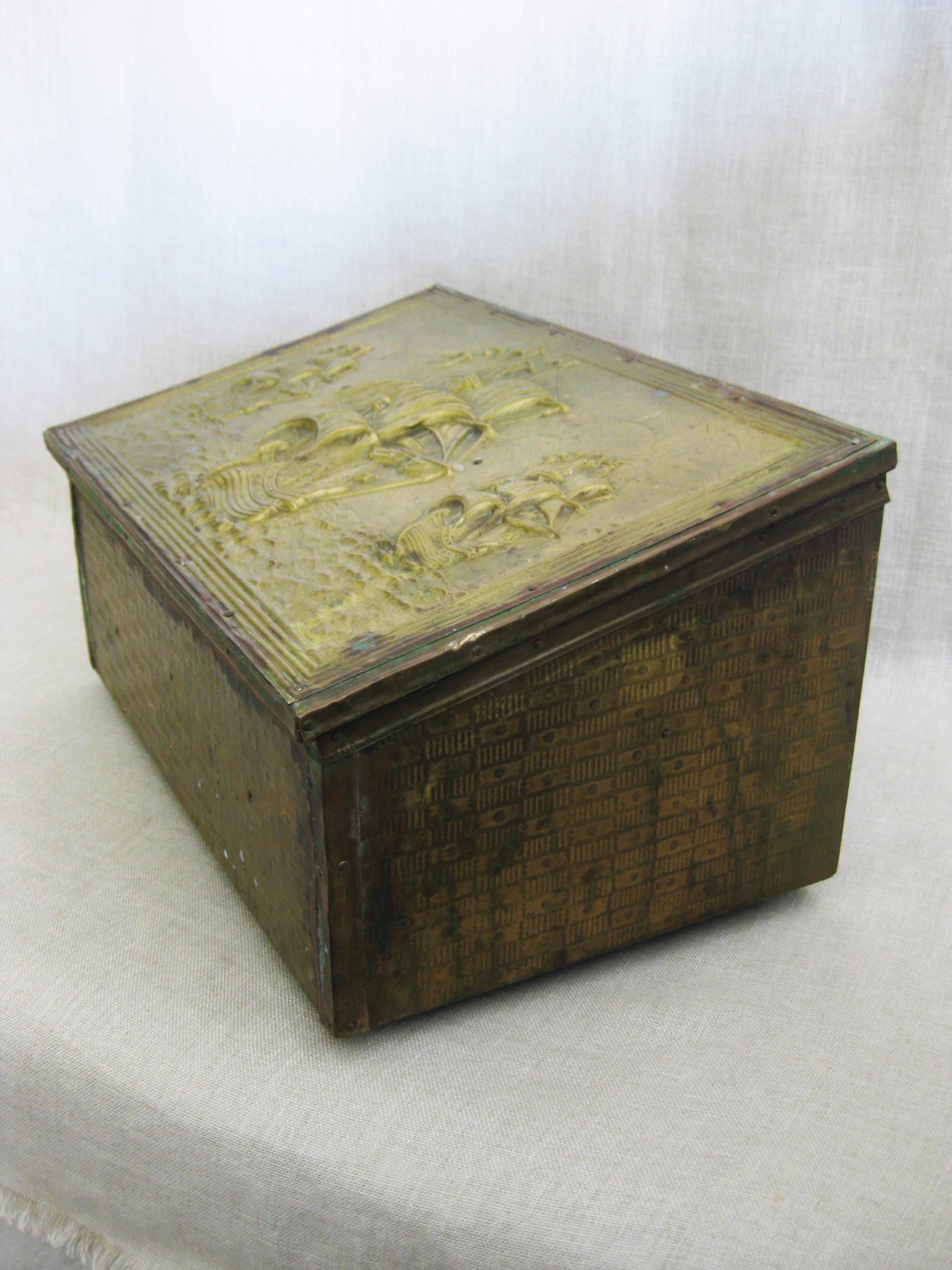 Nautical Vintage Document Box Brass Clad Wooden Antique Storage and