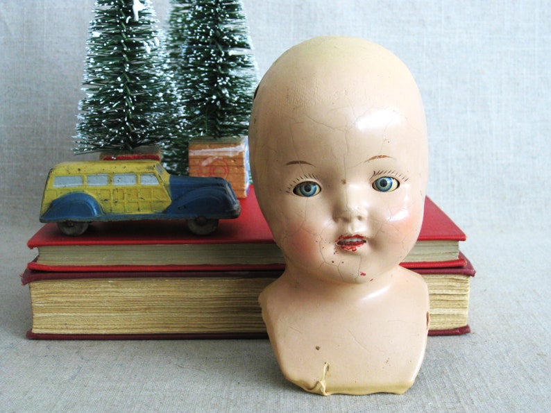 Vintage Composite Doll Head, Female Doll Parts and Supplies Gift for Her
