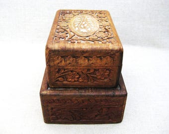 Carved Wooden Dresser Box, Desk and Vanity Storage, Vintage Home Office Organization