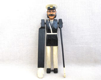 Folk Art Whirligig Male Sailor Figure Wood Carving Sculpture Nautical Coastal Décor