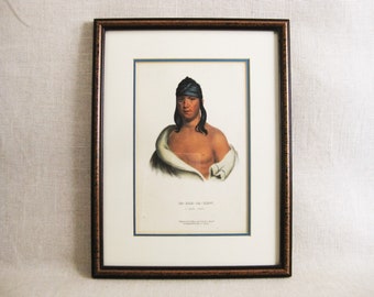 Native American Male Portrait, Hand Colored Litho Fine Art Print of Sauk Chief, Indigenous People Antique Wall Art