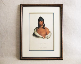 Vintage Male Portrait Hand Colored Litho Fine Art Print of Sauk Chief, Indigenous People