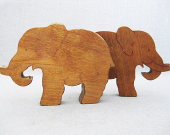 Vintage Elephant Wood Toy Block Animal Folk Art Figures