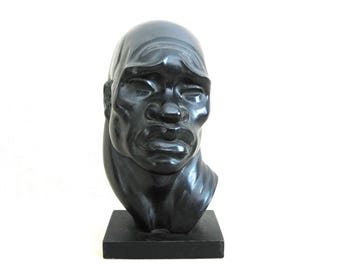 Mid-Century Male Bust Sculpture, Fred Press Vintage Ceramic Portrait, Masculine Library Home Décor