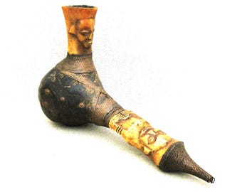 African Tribal Pipe, Bushman Tobacciana Artifact Style, Vintage Rustic Cabin and International Home Décor