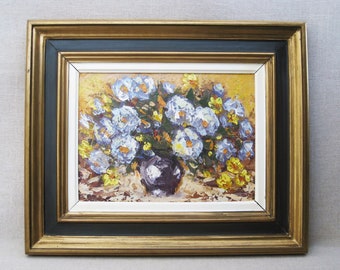 Vintage Flower Painting Floral Still Life, Original Fine Art Framed Wall Decor