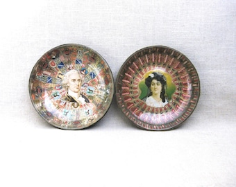 Cigar Band Folk Art Glass Bowl, Decorated Antique Tobacciana Dish Housewarming Gift