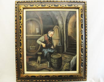 Large European Male Portrait Painting, Original Vintage Framed Home Décor Wall Art