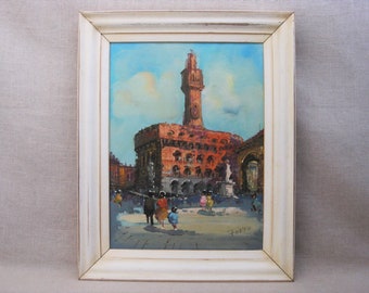 European Architectural Landscape Painting, Framed Original Wall Art Home Décor