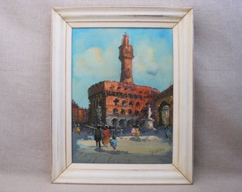 Vintage European Landscape Painting Architecture Framed Original Fine Wall Art Housewarming Gift