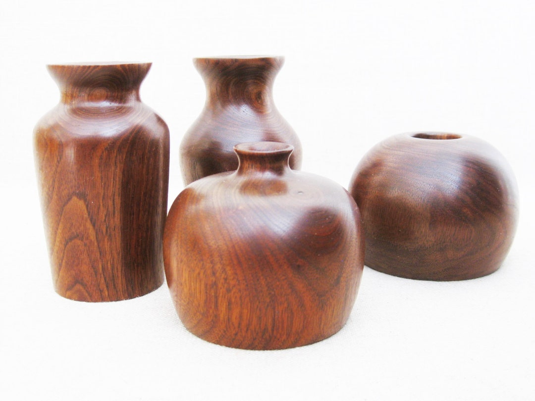 Vintage Turned Wood Vase Collection Natural Wood Artisan Vessel Dean