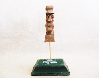 Folk Art Male Figure Sculpture, Wood Carving Portrait Bust, Vintage Primitive Rustic Home Décor Housewarming Gift