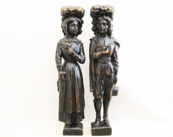 Carved Figural Furniture Fragment, Architectural Salvage, Vintage Portrait Male Female Wall Art Home Décor