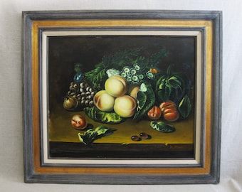 Large Still Life Oil Painting, Fruit Original Vintage European Style, Framed Wall Art, Signed A Ramon