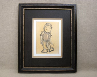 Framed Child Portrait Drawing, Original Pen and Ink Framed Fine Wall Art Home Décor