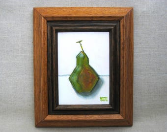 Pear Painting Still Life Original Framed Wall Art, Cottage and Kitchen Home Décor Hostess Gift