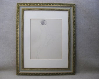 Vintage Portrait Female Nude Drawing Framed Original Fine Art Wall Décor