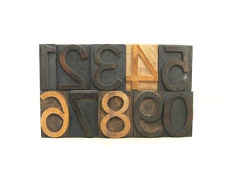 Letterpress Wood Block Numbers 0 - 9,  3 Inch Full SET Vintage Printing Assemblage and Mixed Media Supplies