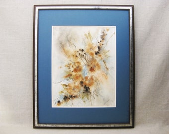 Abstract Floral Still Life Watercolor Painting, Framed Original Signed Judith Young, Vintage Wall Art Home Décor